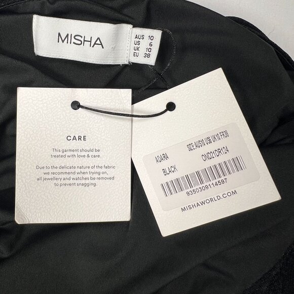 NWT Misha Adara Black Bodycon Midi Dress Stretch Strappy Cut-Outs Size 6 - Picture 14 of 16